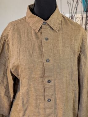 Banana Republic Classic Linen Button Down Shirt Women’s Size S Tan Long Sleeve